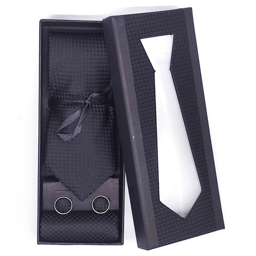 Black Box Tie With Pocket Square & Cufflinks