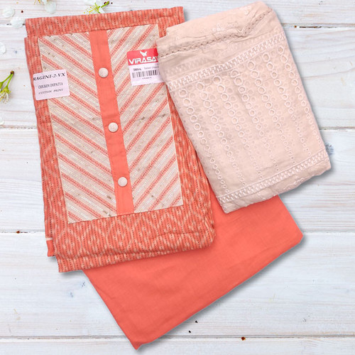 Cotton Kurtha Suruwal Piece - Coral Pink