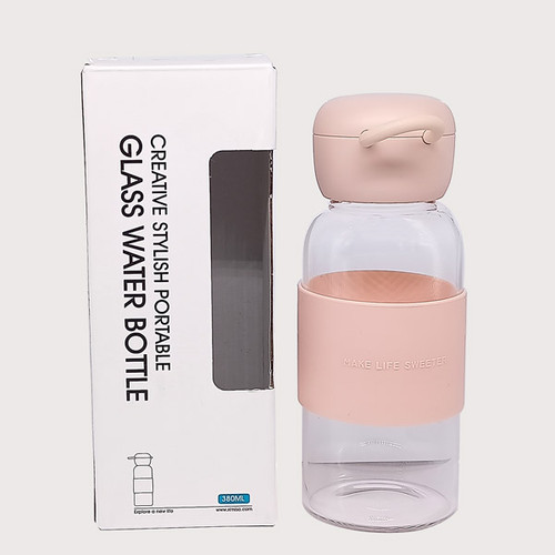 XimiVogue High Borosilicate Glass Water Bottle - Pink