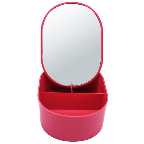 Makeup Mirror With Storage Box - Red