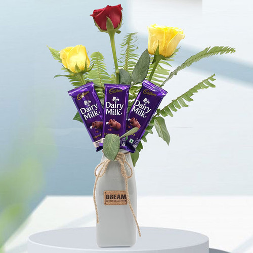 Flowers & Cadbury Chocolates in a Vase