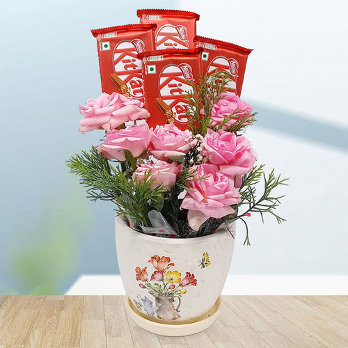 Hand Painted Vase With Chocolates & Roses
