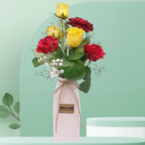 White Ceramic Vase With Roses