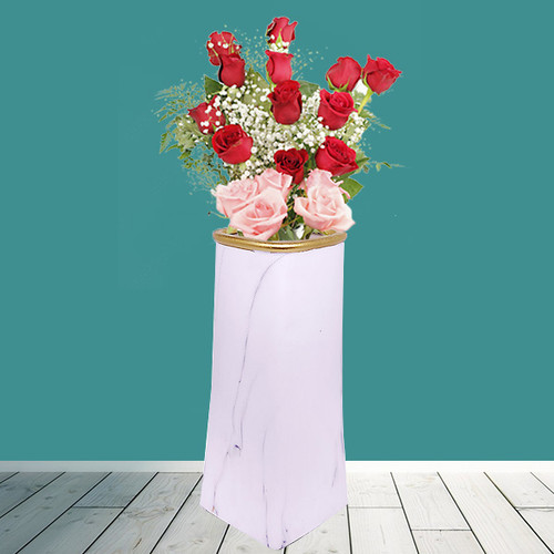 Mixed Roses Bunch in a Decorative Vase With Green Fillers