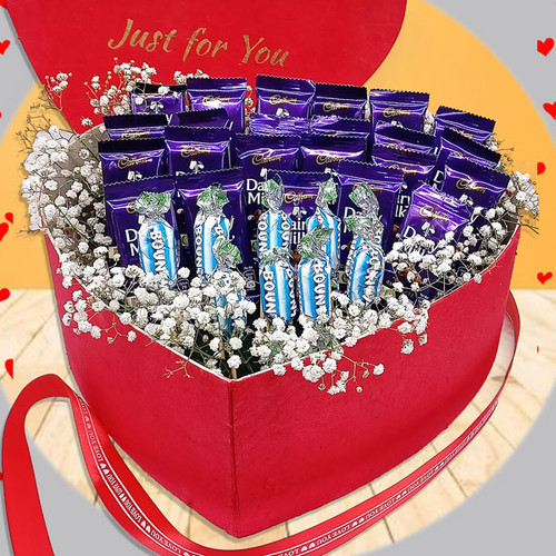 Red Heart Box Decorated With Fillers & Chocolates