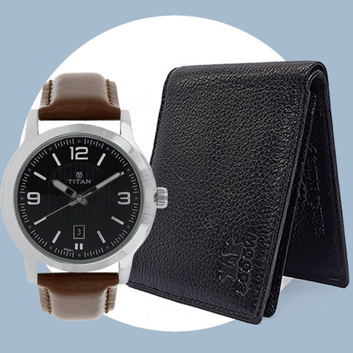 Black Leather Wallet and Titan Neo Analog Men's Watch Combo Black Leather Wallet and Titan Neo Analog Men's Watch Combo