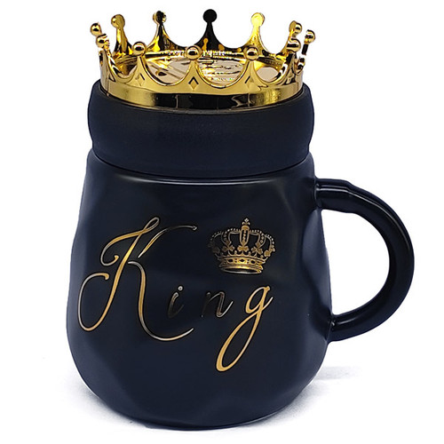King Printed Ceramic Coffee Mug With Crown Lid