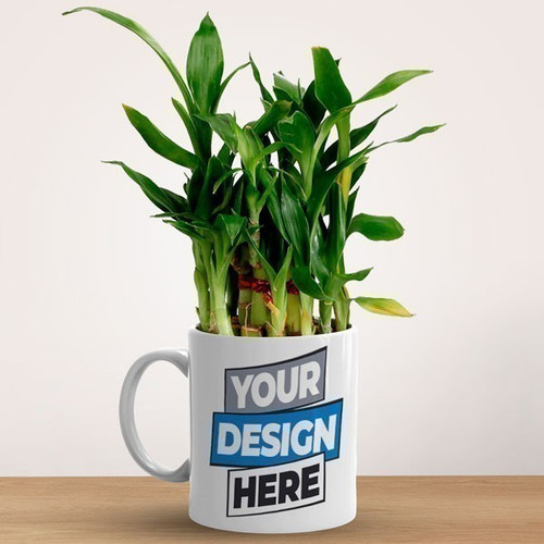 Customizable Ceramic Mug With Lucky Bamboo With Logo & Message