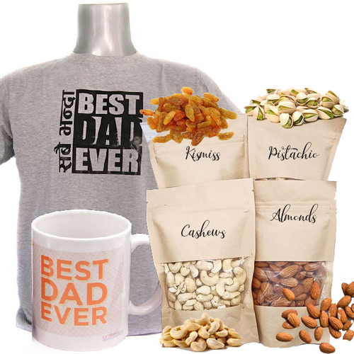 "Best Dad Ever" Tshirt With Mug & Dry Nuts Fresh Pouch