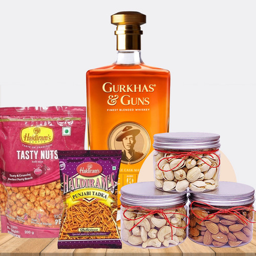 Gurkhas & Guns Whisky with Dry Nuts Jar and Namkeen Gift