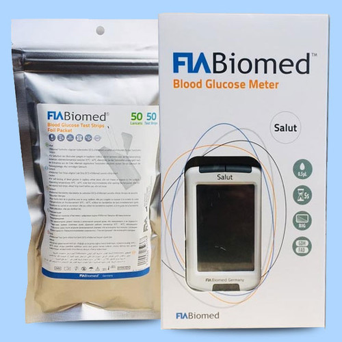 FIA Biomed Salut Blood Glucose Meter + Test Strips (50 Lancets, 50 Strips)