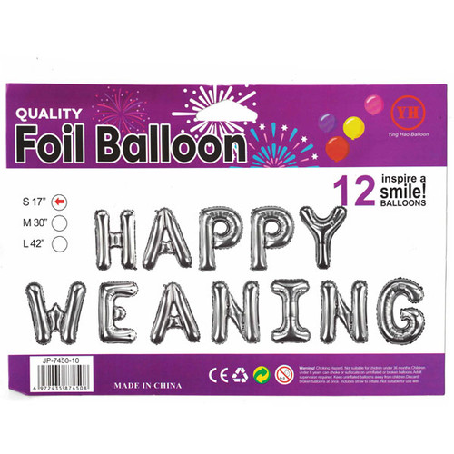 "Happy Weaning" Silver Foil Balloon 17"