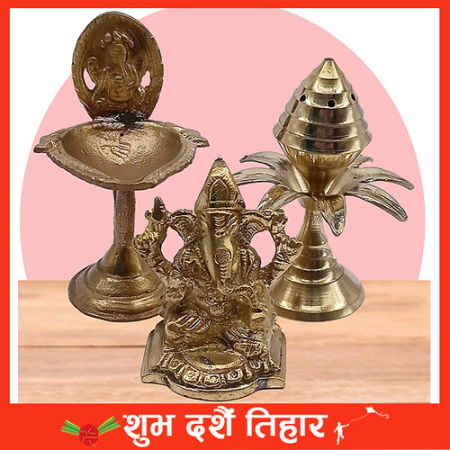 Brass Dhoop Stand, Suryamukhi Aarti & Ganesha Idol