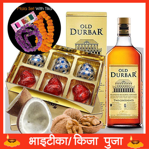 Old Durbar with Chocolates Box, Walnut, Coconut & Mala Set (Free Saptarangi Tika)