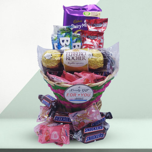 Traditional Bamboo Basket Filled with Chocolates