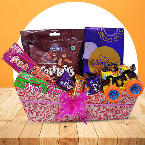 Kids Hamper Basket Full of Chocolates & Monster Trucks