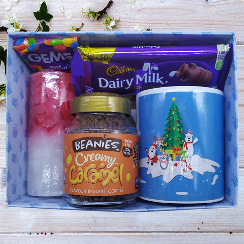 Christmas Ceramic Mug with Coffee, Candle & Chocolate