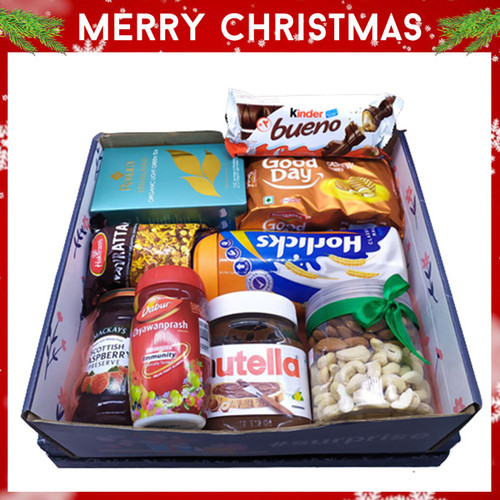 Box Filled with Horlicks, Cookies, Chyawanprash, Drynuts, Namkeen