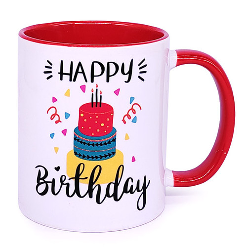 "Happy Birthday" Design Ceramic White Mug