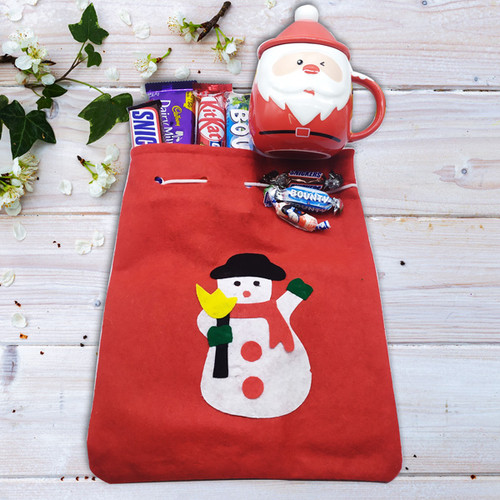 Christmas Mug with a Pouch Full of Chocolates