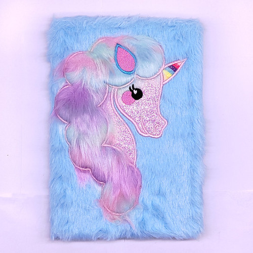 Girls Fluffy Sky-Color Unicorn Notebook