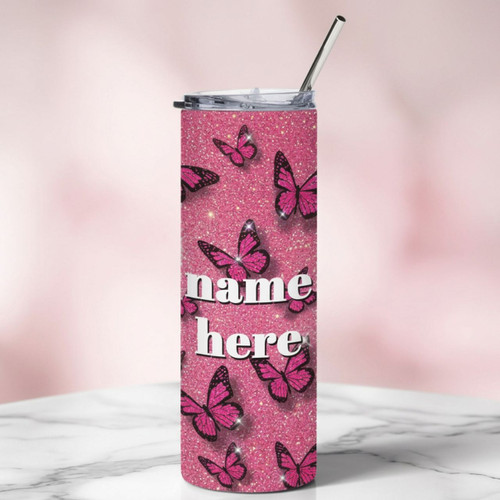 Butterfly Design Personalized Name Print Straw Bottle