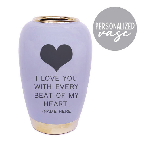 Name Print Oval Grey Flower Vase With Love Message