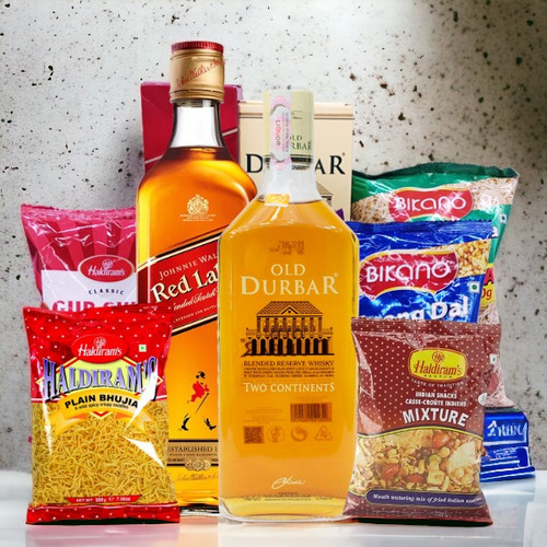 Combo of Old Durbar and Red Label Whisky with Namkeens Combo of Old Durbar and Red Label Whisky with Namkeens