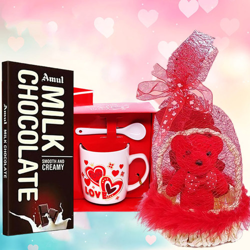 Valentine's Gift Set With Love Mug, Chocolate & Beautiful Red Teddy