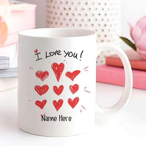 Personalized Name Print Heart Design White Mug