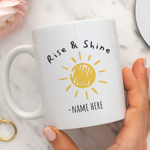 'Rise & Shine' Personalized Name Print White Mug