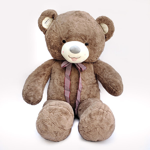 Huge Brown Furry Teddy Bear with Red Neck Ribbon 44"