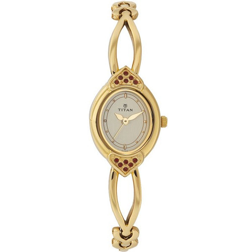 Titan Brass Case Champagne Dial Analog Watch for Women (2468YM05)