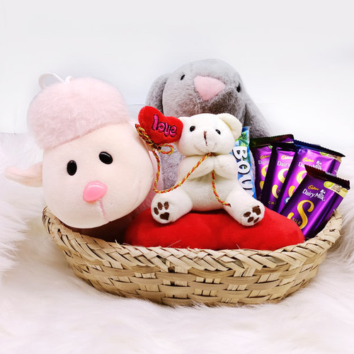 Teddy With Chocolates Gift Hamper in Basket
