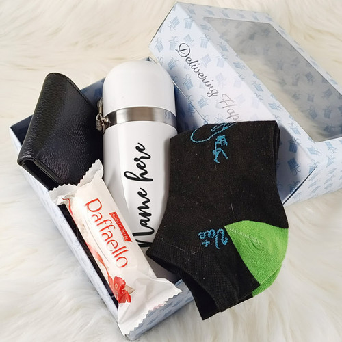 Personalized Tumbler, Wallet, Socks & Chocolate Gift For Him