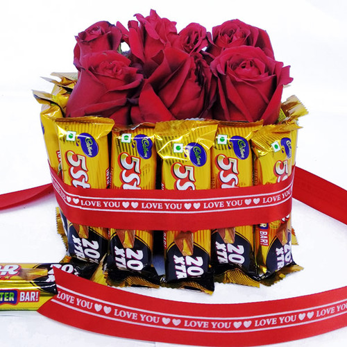 Natural Red Roses Wrapped with Cadbury 5 Star
