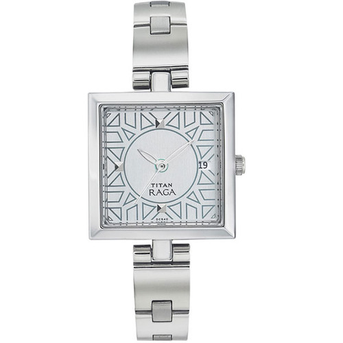 Titan Brass Case Silve White Dial Analog Watch for Women (2509SM01)
