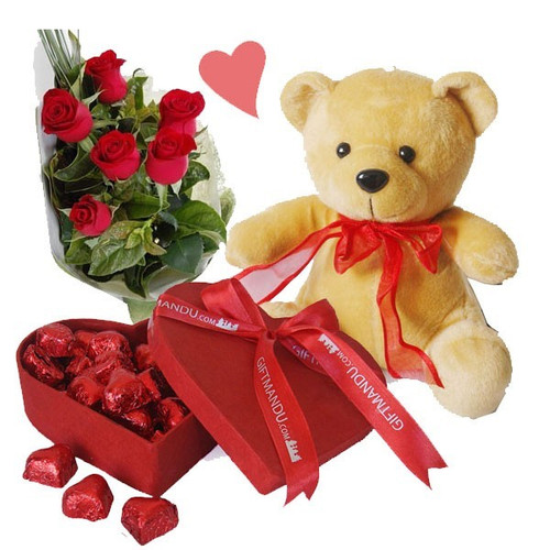 Chocolates, Roses and Teddy Bear