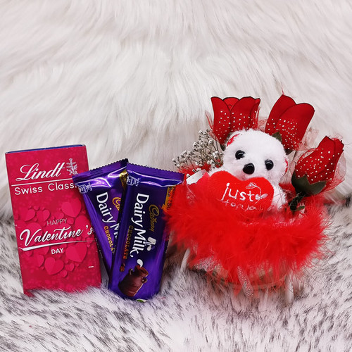 Teddy & Rose Basket with Chocolates