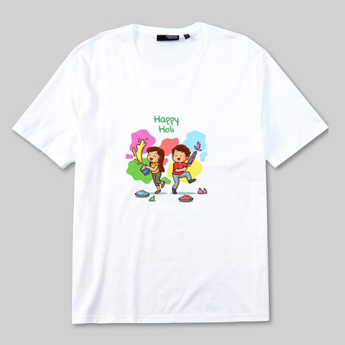 Cute Cartoon Printed T-shirt For Holi Festival
