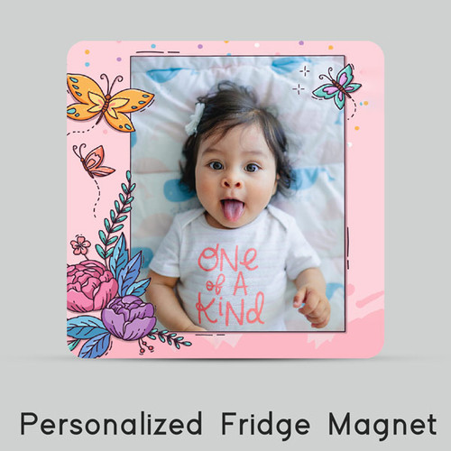 Cute Floral Design with Customized Photo Print Fridge Magnet