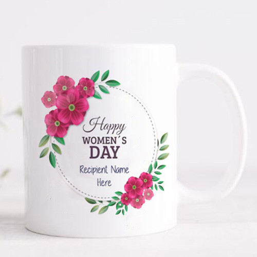 Floral Design Name Print on Women's Day Mug