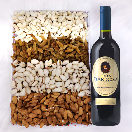Dry Nuts & Red Sweet Wine Hamper Dry Nuts & Red Sweet Wine Hamper