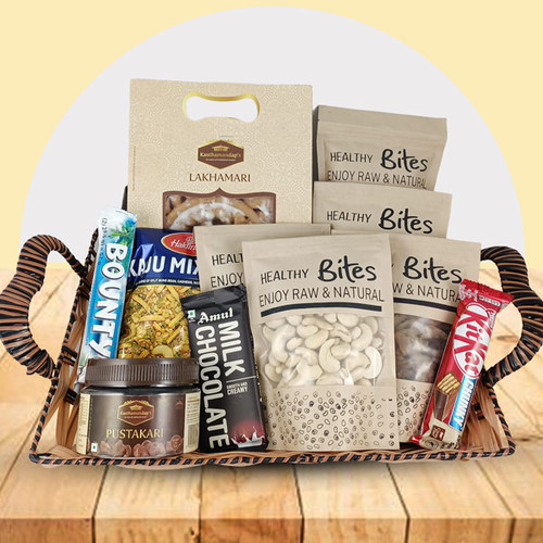 Kasthamandap's Joprasad with Chocolates, Snacks and Nuts Basket Kasthamandap's Joprasad with Chocolates, Snacks and Nuts Basket