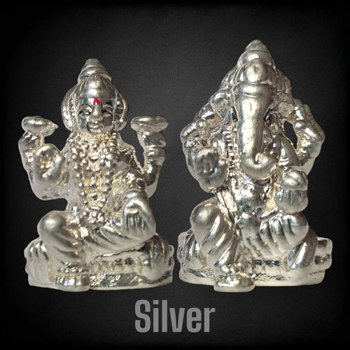 999 Silver Ganesh Ji and Laxmi Ji Set (1.25 Inches)