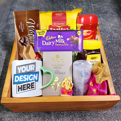 Customised Mug With Snacks Luxury Wooden Gift Box