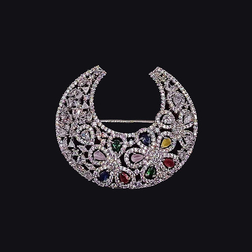 Elegant Multi Coloured Stone Studded Saree Pin