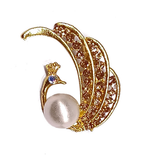 Peacock Design Golden With Pearls Saree Pin