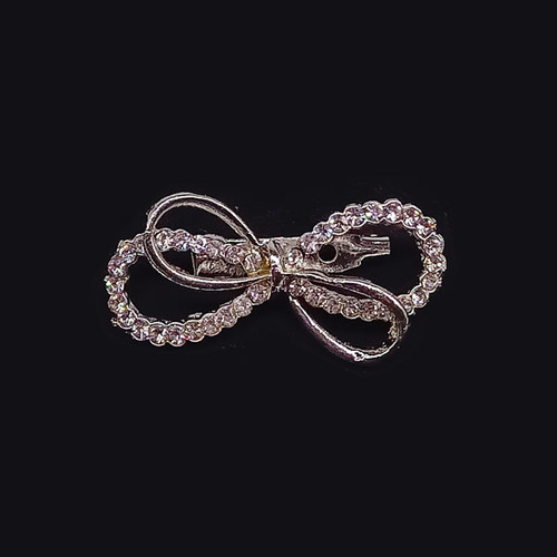 Silver Bow Designed Stone Studded Saree Pin