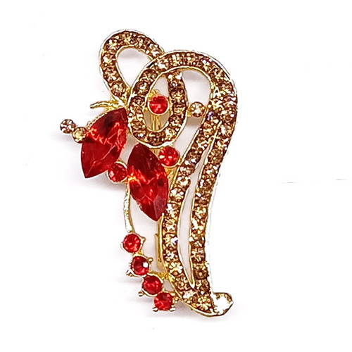 Red & Golden Stone Studded Saree Pin